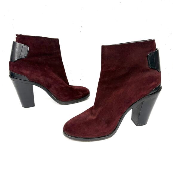 Rag & Bone Kerr Nubuck Ankle Boots Bordeaux Chunky Stacked Heel Taylor Swift 41 - Picture 11 of 15